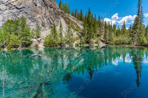Beautiful Grassi Lakes outside Canmore in Kananaskis Country. Grassi Lakes is a very easy and popular hike for families and nature lovers.