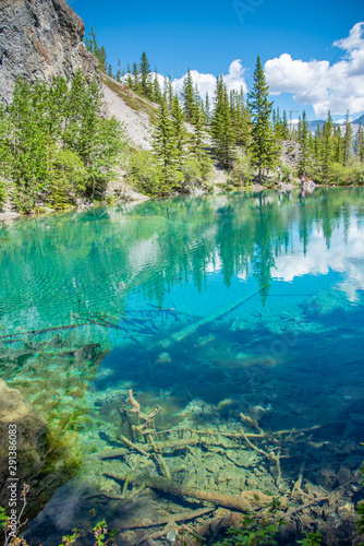 Beautiful Grassi Lakes outside Canmore in Kananaskis Country. Grassi Lakes is a very easy and popular hike for families and nature lovers.
