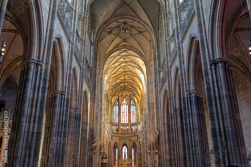 Prague, Czech Republic - May 8, 2019 - The interior of St. Vitus Cathedral inside of the Prague Castle complex built in the 9th century in Prague, Czech Republic.