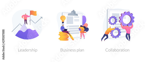 Business success basics icons set. Company work principles, productivity guarantee. Leadership, business plan, collaboration metaphors. Vector isolated concept metaphor illustrations.
