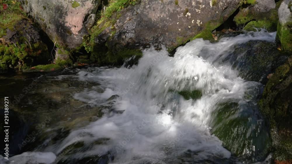 Rugged mountain stream with crystal clean and clear spray water flowing from glaciers in mountains. Close-up view of environment landscape. Concept: global shortage of clean drinking water. Rugged mountain stream with crystal clean and clear spray water flowing from glaciers in mountains. Close-up view of environment landscape. Concept: global shortage of clean drinking water.