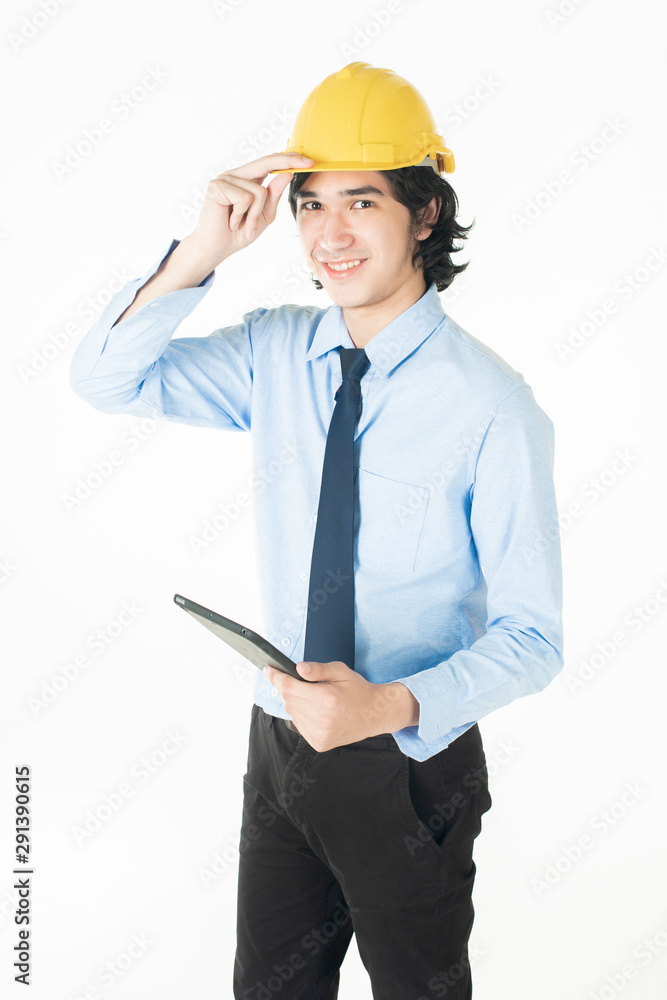 Portrait of Caucasian handsome engineering man is confident on white background Portrait of Caucasian handsome engineering man is confident on white background