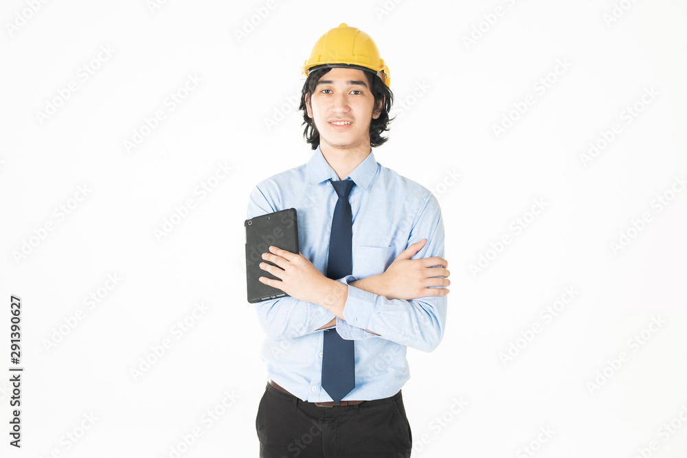 Portrait of Caucasian handsome engineering man is confident on white background Portrait of Caucasian handsome engineering man is confident on white background