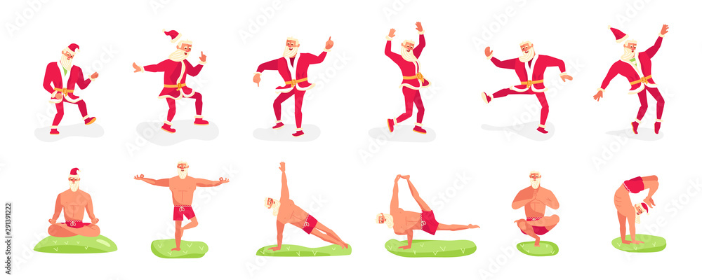 Set of Young sporty Santa Claus Set of Young sporty Santa Claus