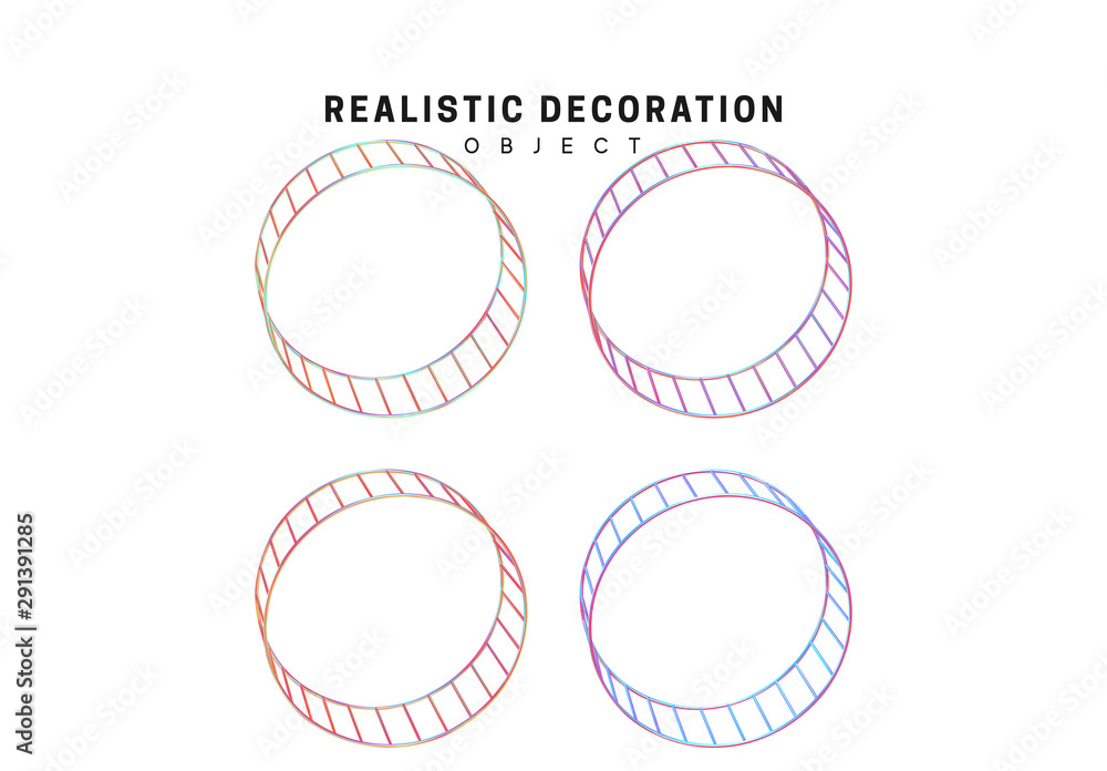 closed circular geometric staircase. Realistic 3d shape. objects with gradient holographic color of hologram. Geometric decorative design elements isolated white background. vector illustration. closed circular geometric staircase. Realistic 3d shape. objects with gradient holographic color of hologram. Geometric decorative design elements isolated white background. vector illustration.