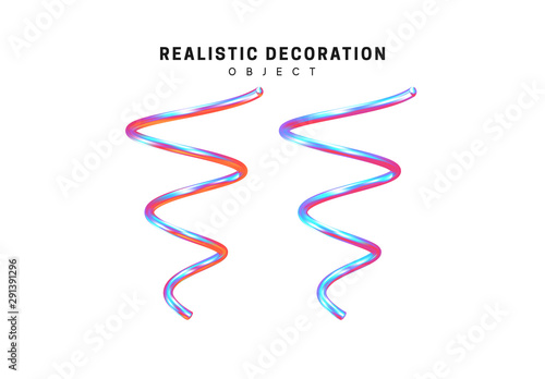 Spiral cone, twisted line. Realistic 3d shape. objects with gradient holographic color of hologram. Geometric decorative design elements isolated white background. vector illustration.