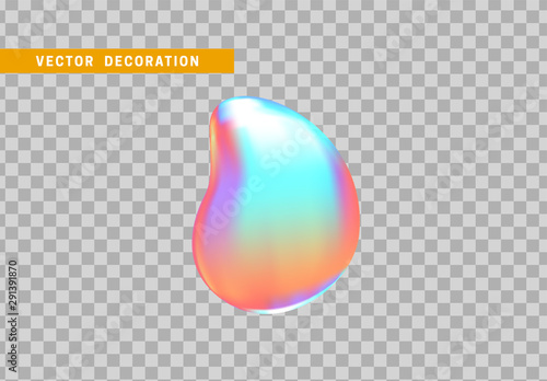 Shape liquid drops with colorful gradient. Abstract 3d fluid objects with gradient holographic color of hologram. vector illustration