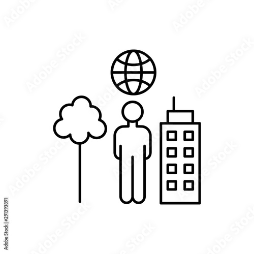 Environment city man globe icon. Element of overpopulation thin line icon