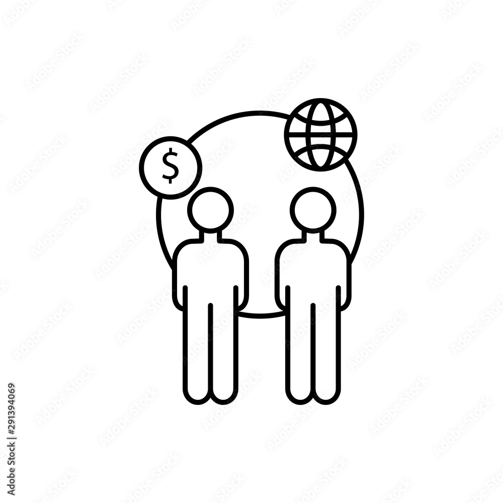 Globe men dollar finance icon. Element of overpopulation thin line icon Globe men dollar finance icon. Element of overpopulation thin line icon