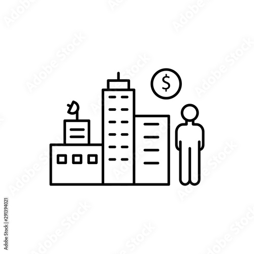 Man office building dollar icon. Element of overpopulation thin line icon