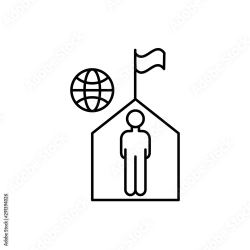 Globe man flag building icon. Element of overpopulation thin line icon