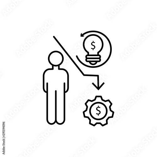 Dollar man control gear icon. Element of overpopulation thin line icon
