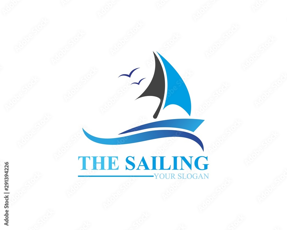 Sailing boat ocean wave logo template vector