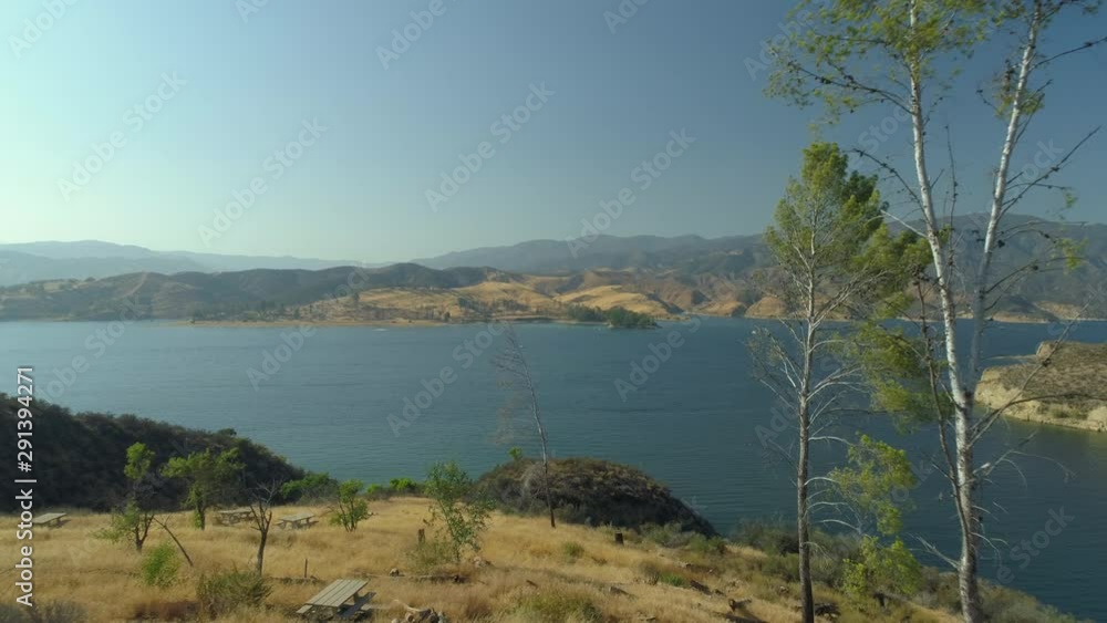 Castaic Lake Park- Man-Made Lake Cliffside Aerial View Castaic Lake Park- Man-Made Lake Cliffside Aerial View