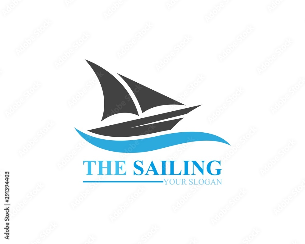 Sailing boat ocean wave logo template vector