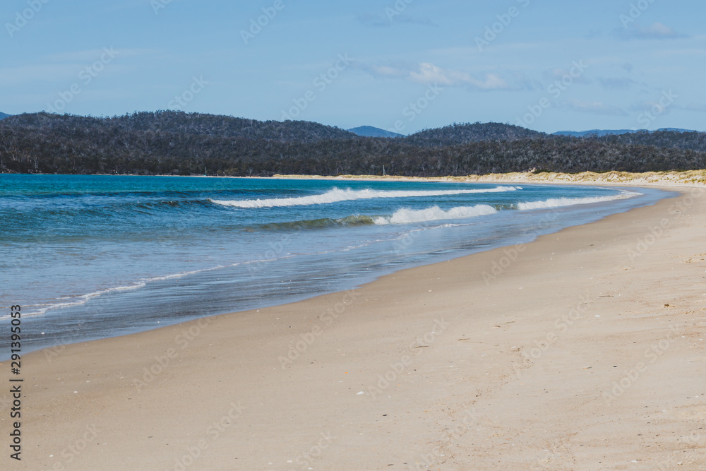 sunny pristine and deserted beach overlooking the South Pacific Ocean sunny pristine and deserted beach overlooking the South Pacific Ocean