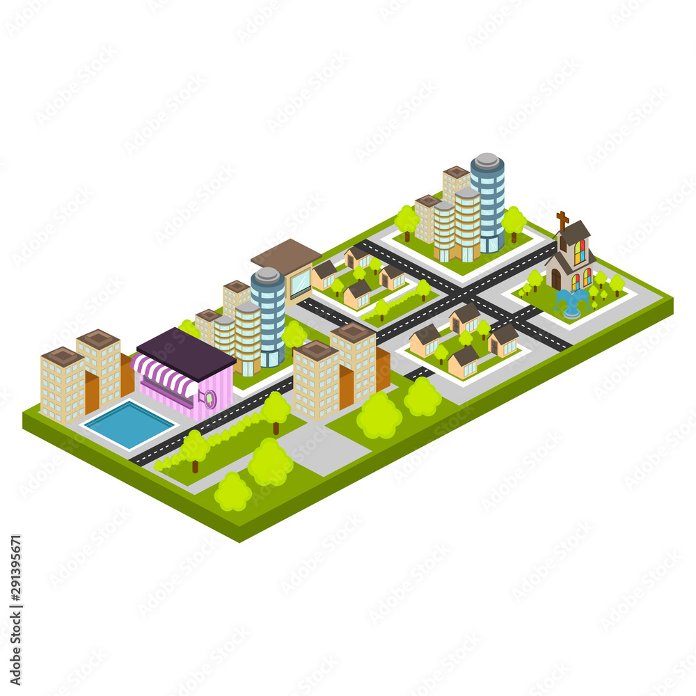 Isolated skyline of a 3d city over a white background - Vector