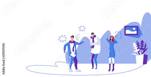 angry businesspeople arguing colleagues screaming to each other business conflict quarrel concept furious workers shouting at office full length sketch horizontal