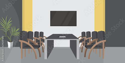 creative co-working cabinet with conference round table empty no people meeting room modern workspace office interior flat horizontal