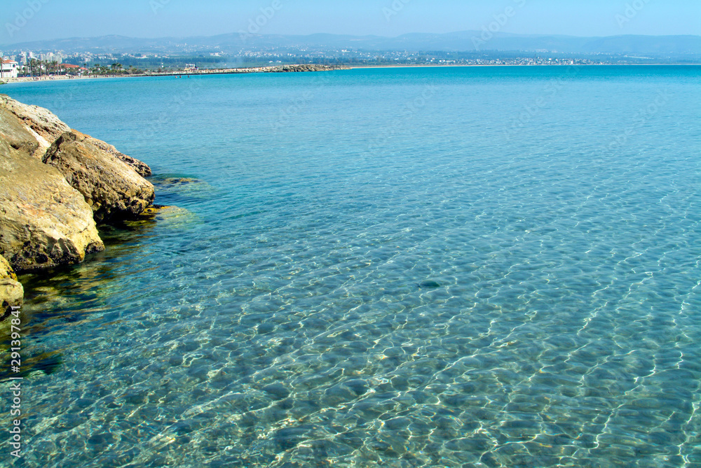 Beautiful Mediterranean view on the coast of Lebanon between Sidon and Tyre