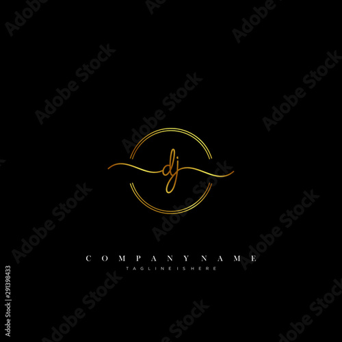 DJ initial handwriting logo template vector.