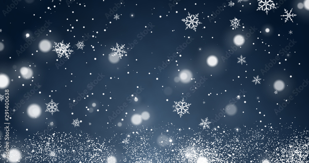 Snowflakes and bokeh lights on the blue Merry Christmas background. 3D render Snowflakes and bokeh lights on the blue Merry Christmas background. 3D render