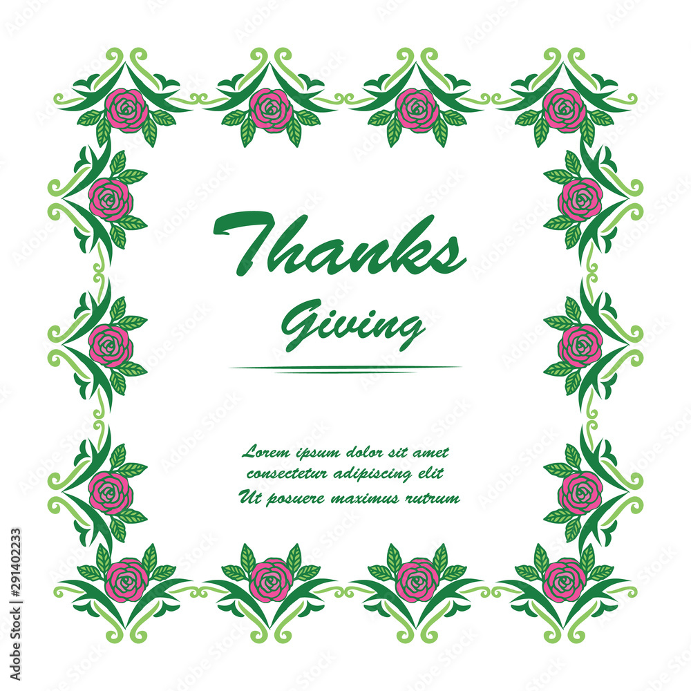 Lettering invitation card of thanksgiving, with pattern wallpaper of purple flower frame. Vector Lettering invitation card of thanksgiving, with pattern wallpaper of purple flower frame. Vector