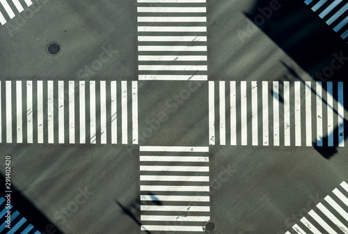 Obraz na plátně Aerial view of crosswalk with nobody on the downtown street.