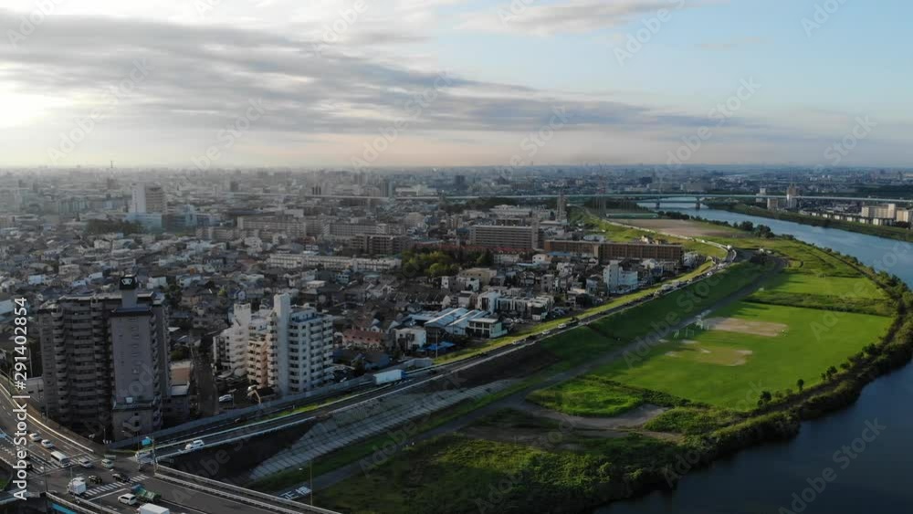 名古屋市展望 早朝 ドローン空撮 愛知県 日本 名古屋市展望 早朝 ドローン空撮 愛知県 日本