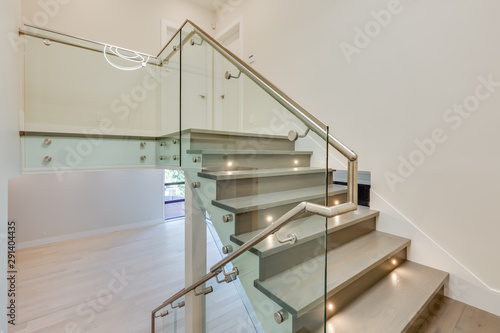 Interior design of a modern staircase in the newly built house or apartment, hotel room.