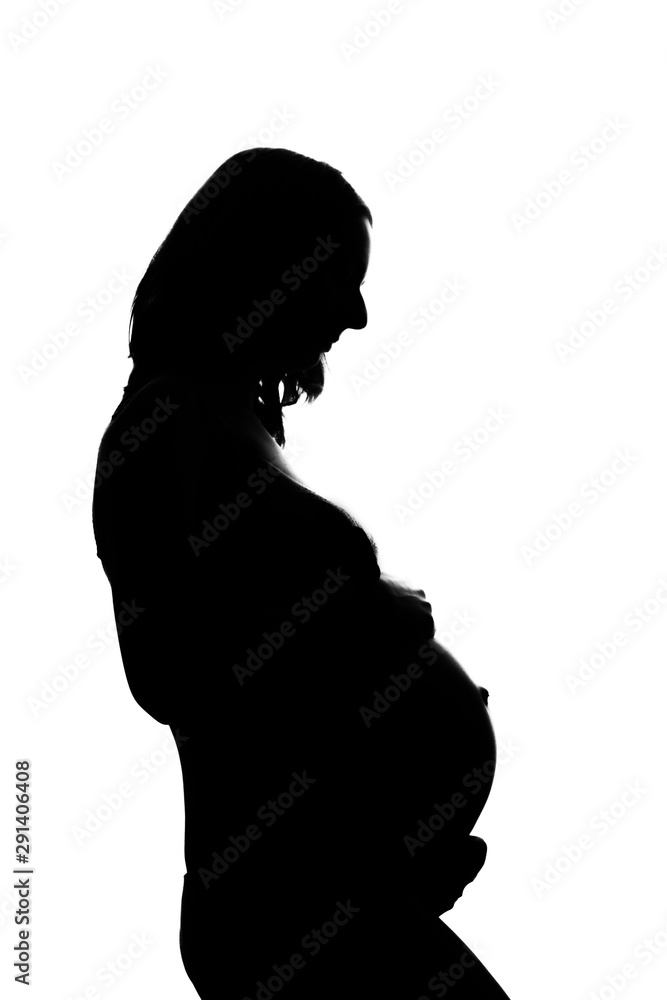 silhouette of Pregnant woman on a white background. The concept of a healthy lifestyle, IVF