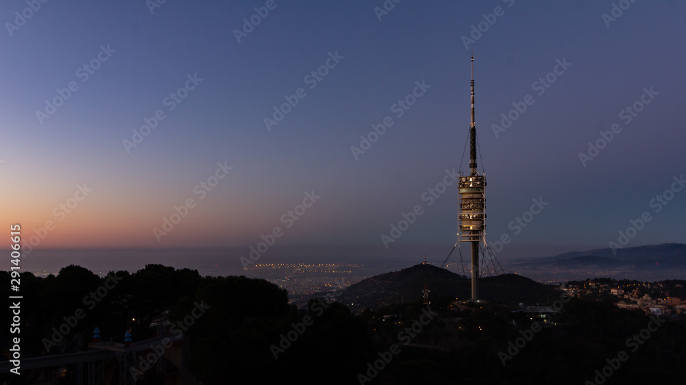 Sunrise view of Barcelona and the Collserola Tower