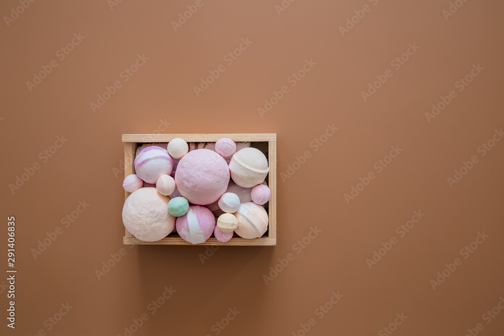 Spa composition with body care items on a colored background Spa composition with body care items on a colored background