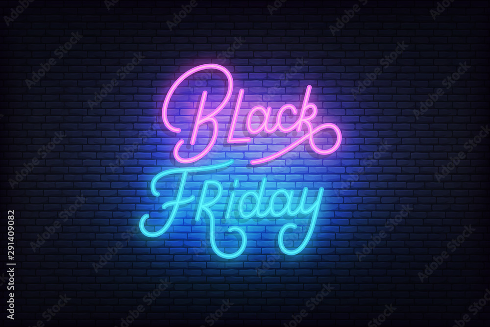 Black Friday neon. Glowing lettering sign for online sale discount promotion