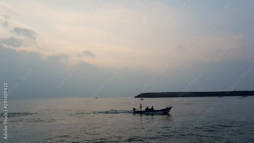 Tracking Shot of a Fisherman Boat going towards the Old Harbor, Pondicherry, India Tracking Shot of a Fisherman Boat going towards the Old Harbor, Pondicherry, India