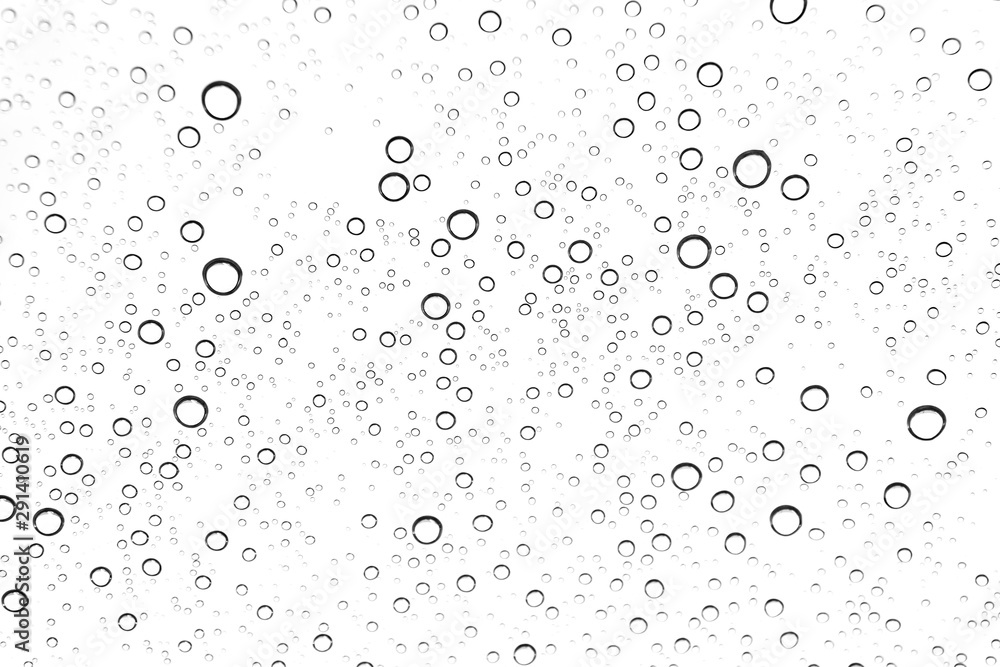 Rain drops on window glasses surface Natural Pattern of raindrops. Natural pattern of raindrops on white background for your design.