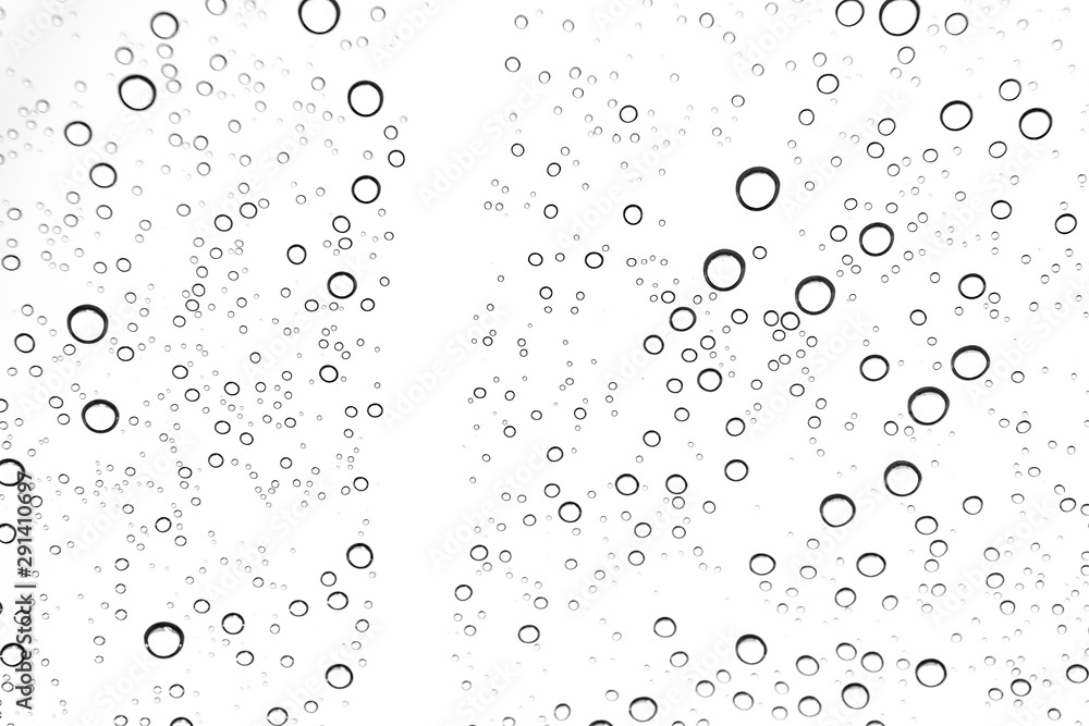 Rain drops on window glasses surface Natural Pattern of raindrops. Natural pattern of raindrops on white background for your design.