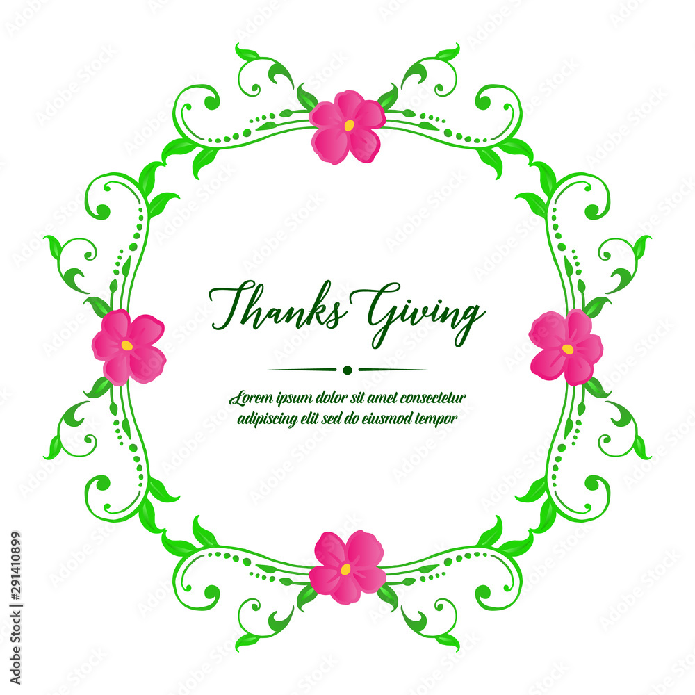Poster of thanksgiving, vintage pink flower frame. Vector