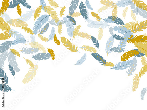 Fluffy twirled feathers on white design.