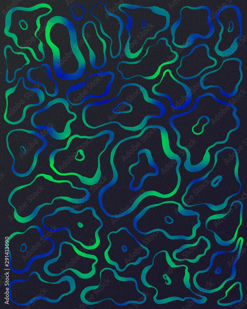 Abstract print with blue and green curve lines on dark background. Applicable for greeting cards, wrapping paper, cosmetics packaging, posters, brochures, covers and banners. Abstract print with blue and green curve lines on dark background. Applicable for greeting cards, wrapping paper, cosmetics packaging, posters, brochures, covers and banners.