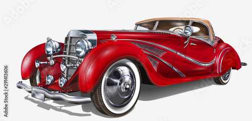 Retro car isolated on white background.   