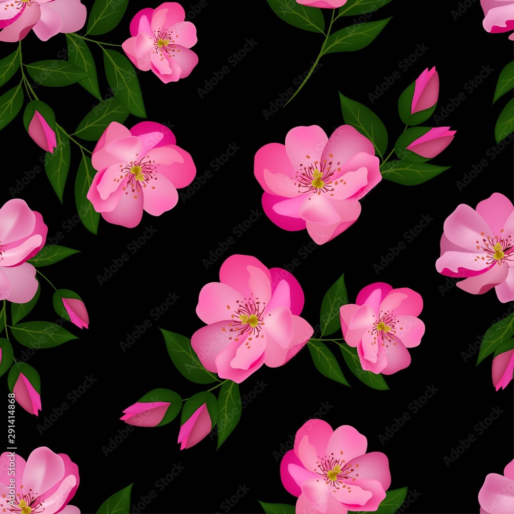 Seamless pattern with blooming pink rose flower Seamless pattern with blooming pink rose flower
