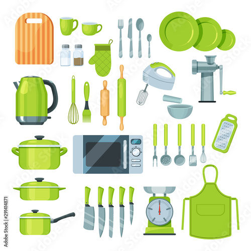 Set of kitchen utensils, modern cooking utensils.