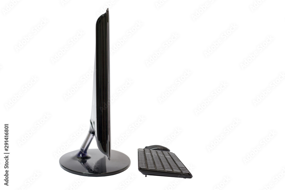 Modern flat screen computer monitor. Computer display isolated on white background, mock up devices in interior, Desktop computer and keyboard and mouse on white, White blank Monitor screen. Modern flat screen computer monitor. Computer display isolated on white background, mock up devices in interior, Desktop computer and keyboard and mouse on white, White blank Monitor screen.