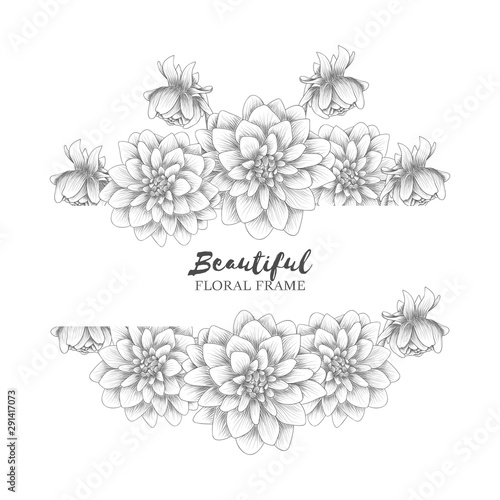 Dahlia flower frame sketch style