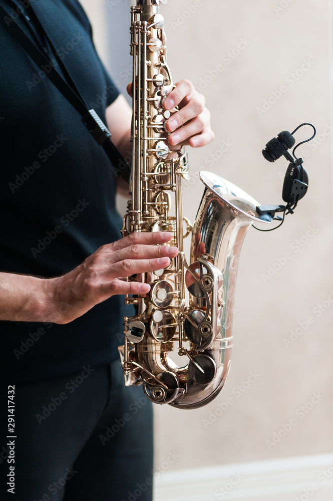 Obraz premium A saxophone musician plays a song
