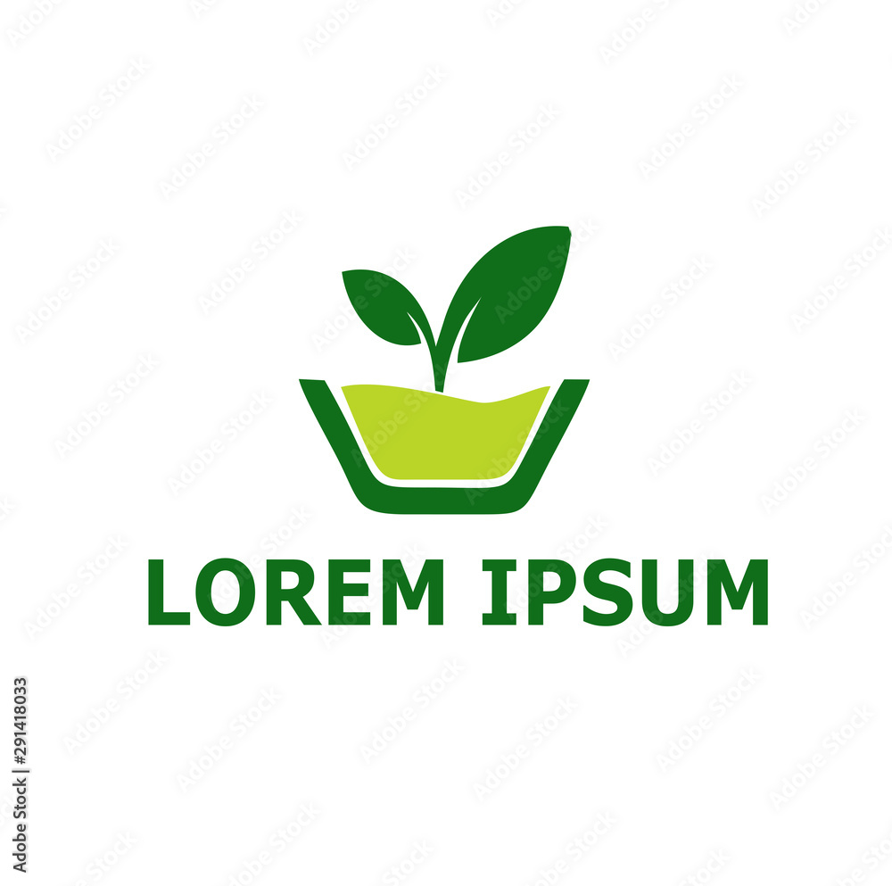 pot with plants and hand vector logo pot with plants and hand vector logo