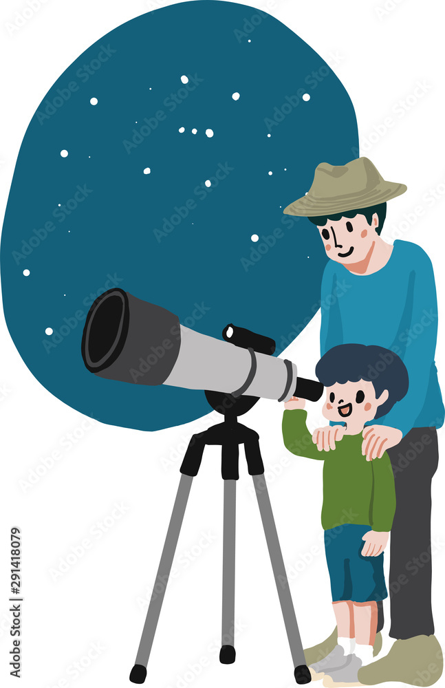 親子で天体観測するイラスト Stock Illustration Adobe Stock 親子で天体観測するイラスト Stock Illustration Adobe Stock