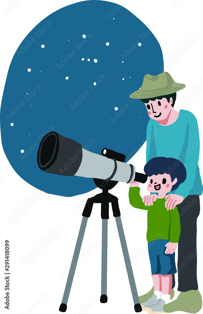 親子で天体観測するイラスト Stock Vector Adobe Stock