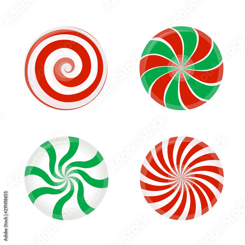 Set of striped candy without wrapper. Caramel, vector illustration isolated on white background.